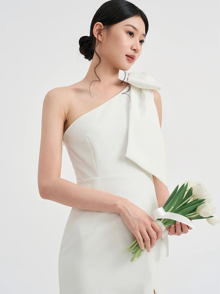 

Ele платье миди с высокой талией Dr TANSOP с узлом по бокам и разрезом на плечах, утягивающее прямое платье, свадебное платье