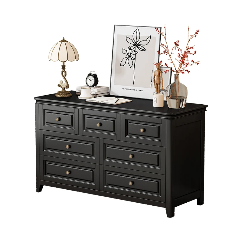 

Retro American Solid Wood Chest of Drawers Modern Minimalist Black 4/5/6/7