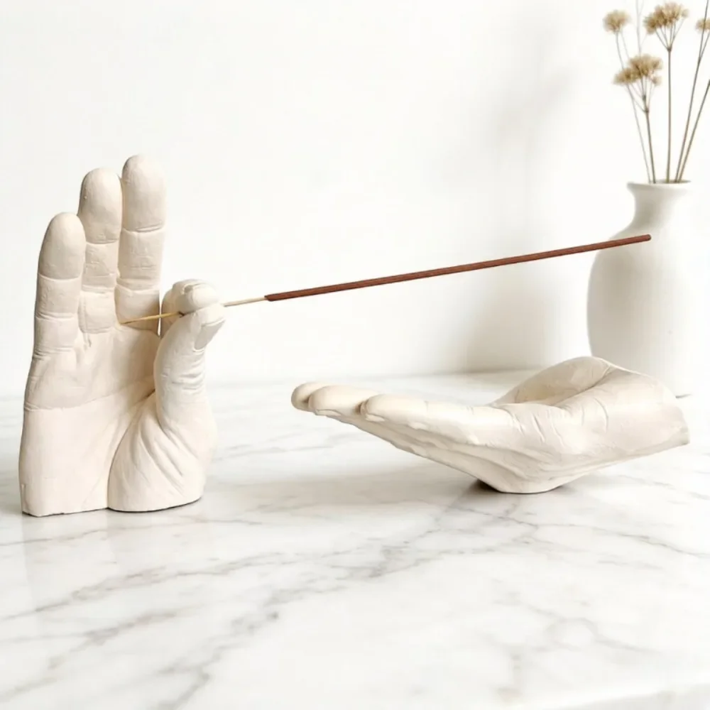 Minimalist Resin Palm Shape Incense Holder Decorative Simulated Palm Shape Stick Ash Catcher Quaint Gesture Ornament Yoga Room