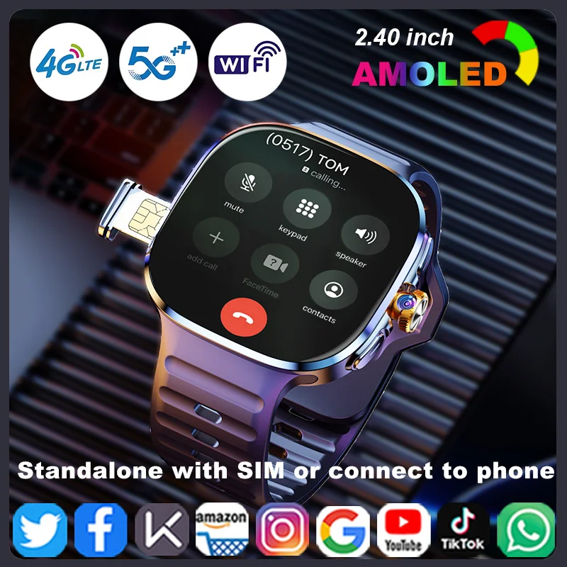 4G 5G Full Netcom Smartwatch 2.4 inch Amoled Screen insert Sim Card GPS WIFI 190° Rotating Camera Game Android Smart Watch 2025