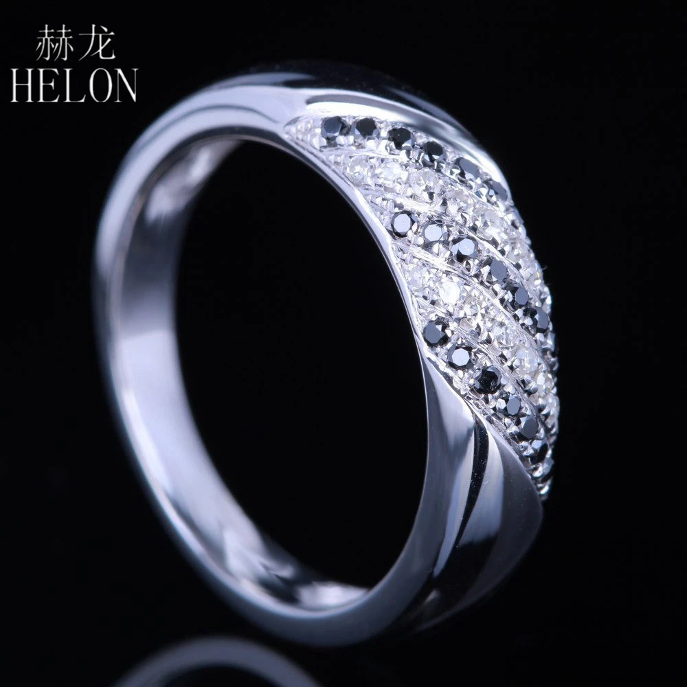 HELON Solid 14K 10K White Gold Genuine Diamonds Black Diamonds Engagement Wedding Ring Women Anniversary Fine Jewelry Gift