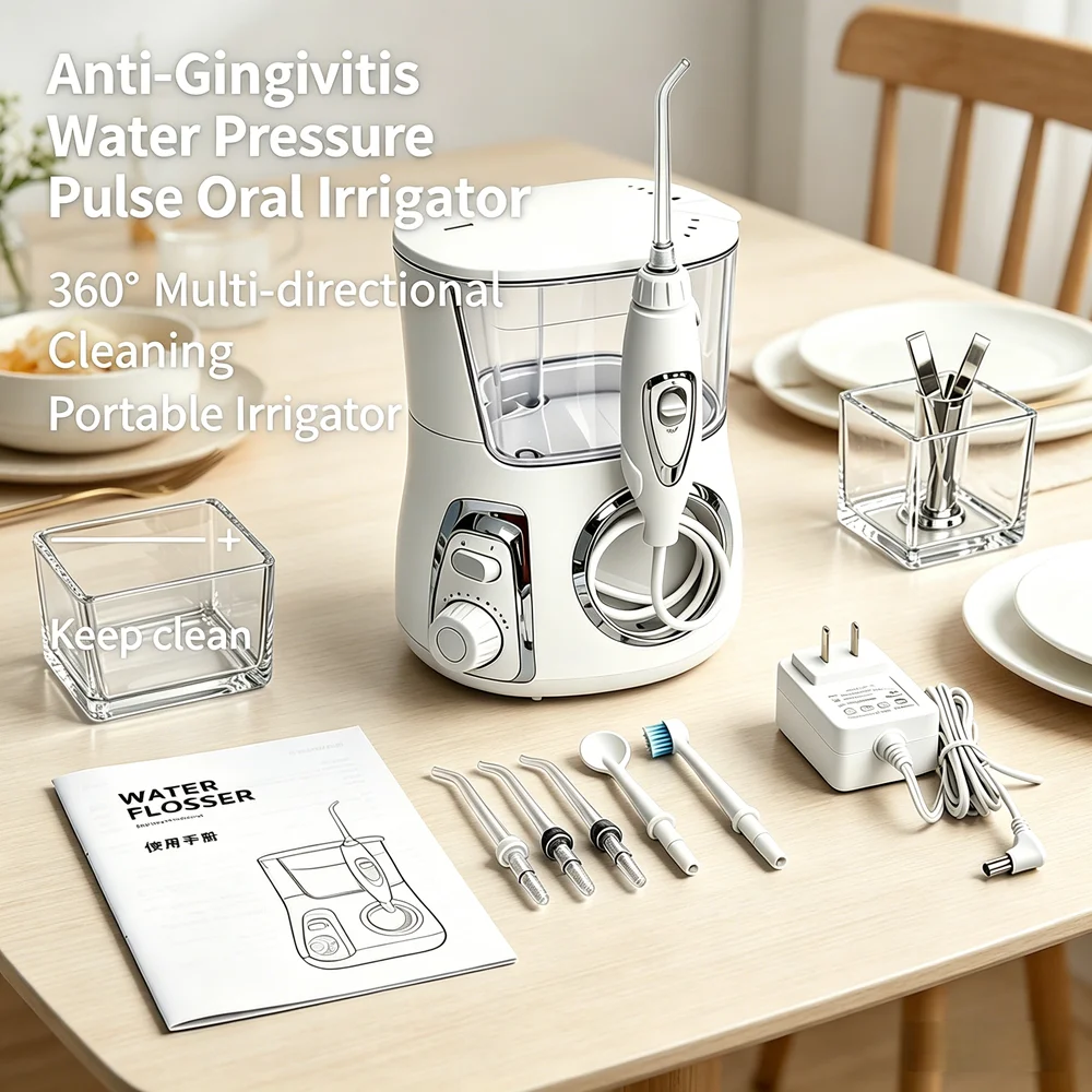 

Premium Electric Countertop Dental Irrigator Water Flosser 5 Jet Tips 10 Modes 800ML Tank Deep Clean Anti-Bad Breath Anti-Cavity