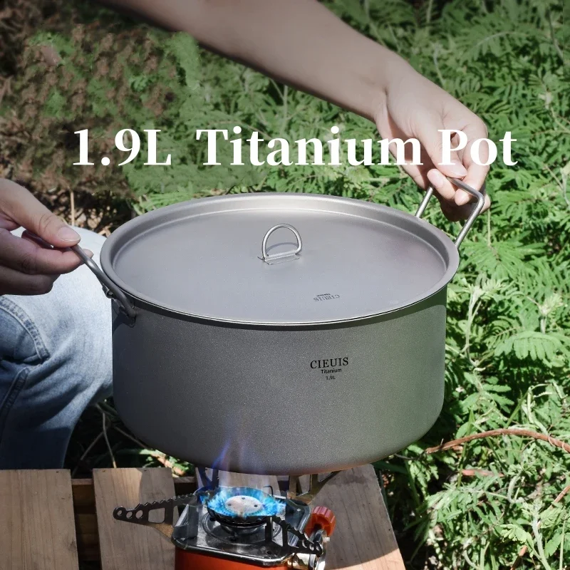 Camping Tableware Titanium 1.9L Pot With Lid Spoon Cookware Set Kitchen Scoop Outdoor 1900ML Cauldron Cooking Picnic Trekking