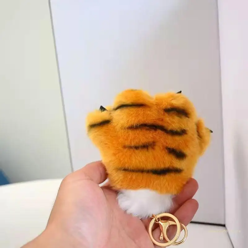 Y4ud bonito pata chaveiro tigre pata chaveiro pelúcia para mochila pata chave titular saco pelúcia saco pingente chaveiro