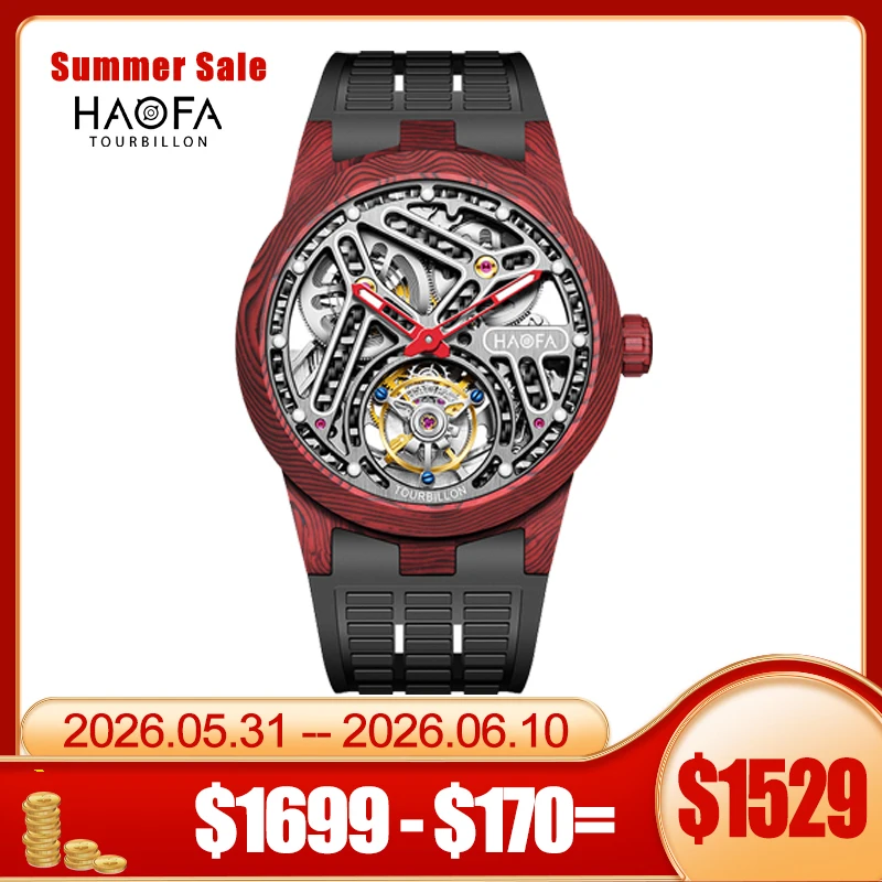 Haofa Carbon Fiber Tourbillon Movement Men Watches 2330 Automatic Tourbillon Mechanical Luxury Luminous Man Watch Fashion