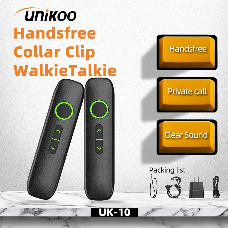 

UNIKOO UK10 Collar Clip Walkie Talkie Mini Portable Long Range Two Way Radio Handsfree Communication with Earphone for Cafe