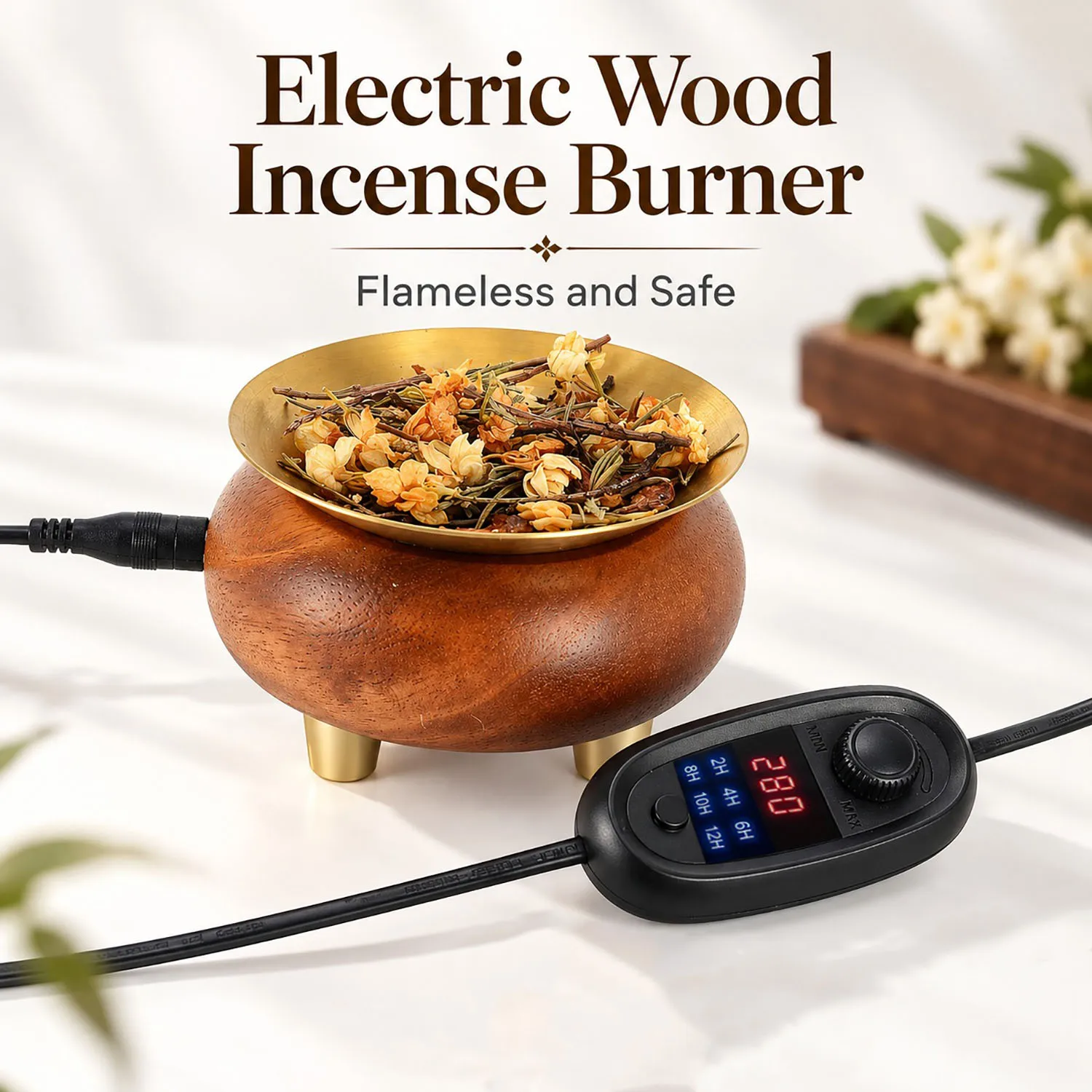 Electric Incense Burner Adjustable Temp and Timer Bakhoor Burner Detachable Incense Burner for Incense Powder Essential Oils