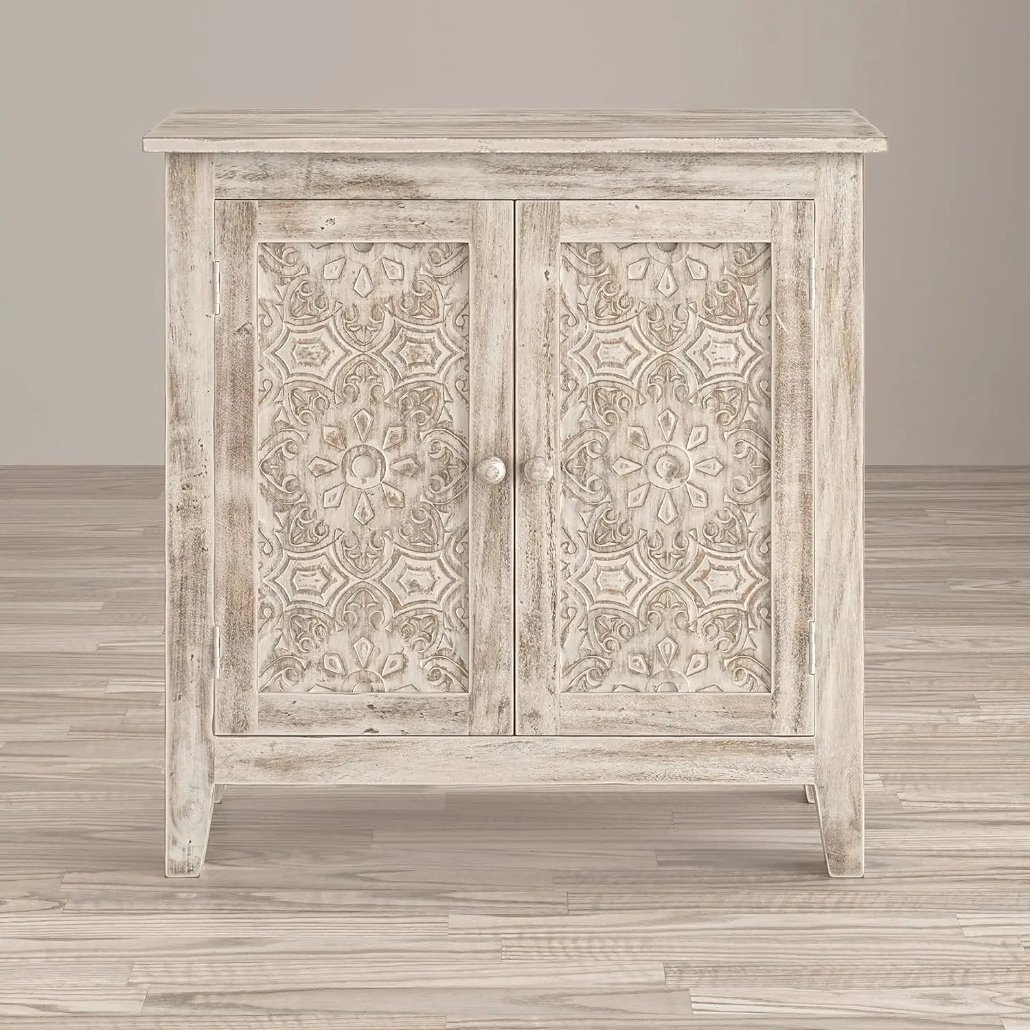 Global Archive Solid Mango Wood Hand Carved Accent Chest