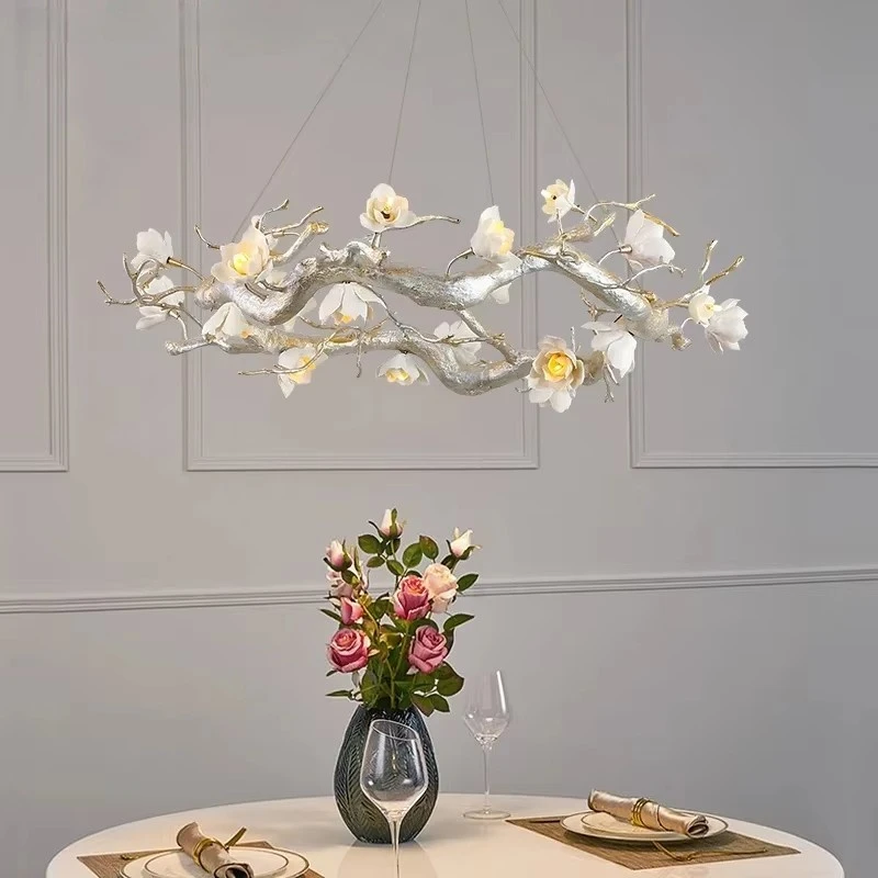 Restaurant Pendant Lamp Modern Light Luxury Living Room Lamp Villa Atmosphere High-end Feeling All Copper Ceramic Art Lamp
