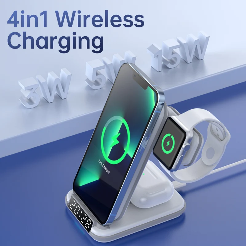 3 in 1 15W Fast Wireless Charger With Clock For iPhone 14 13 12 Pro 11 XS XR 8 iWatch 7 6 SE 5 4 AirPods Pro 2 Charging Bracket