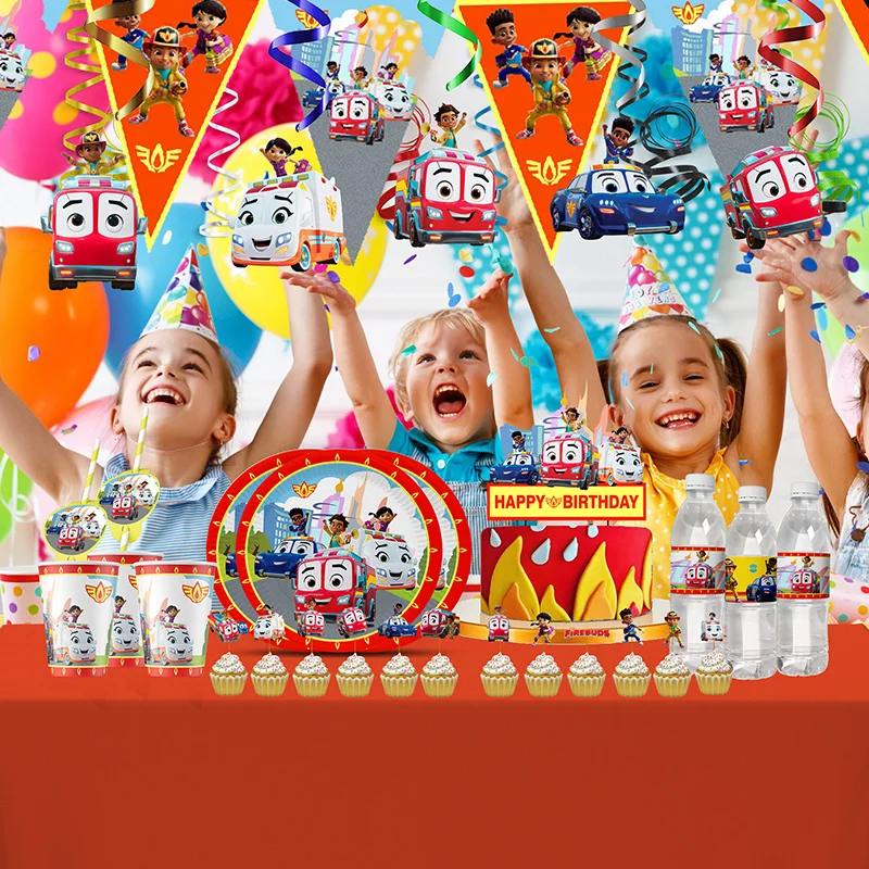 

Firebuds Theme Party Disposable Tableware Paper Plate Cup Tablecloth Baby Shower Kids Hobby Birthday Party Decoration Supplies