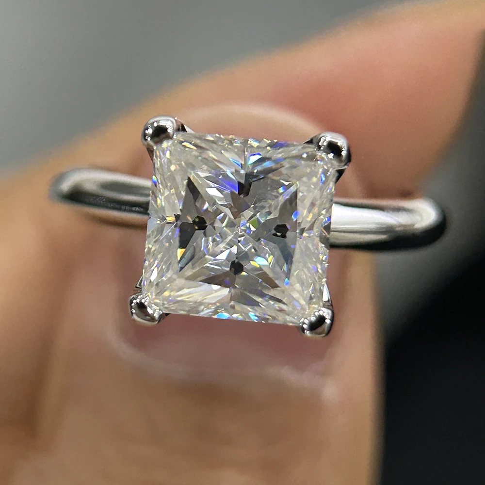 

Кольцо с муассанитом огранки принцессы 1-4 карата, сверкающее кольцо цвета D, лабораторный бриллиант, сертифицированное GRA, обручальное кольцо из стерлингового серебра 925 пробы для женщин