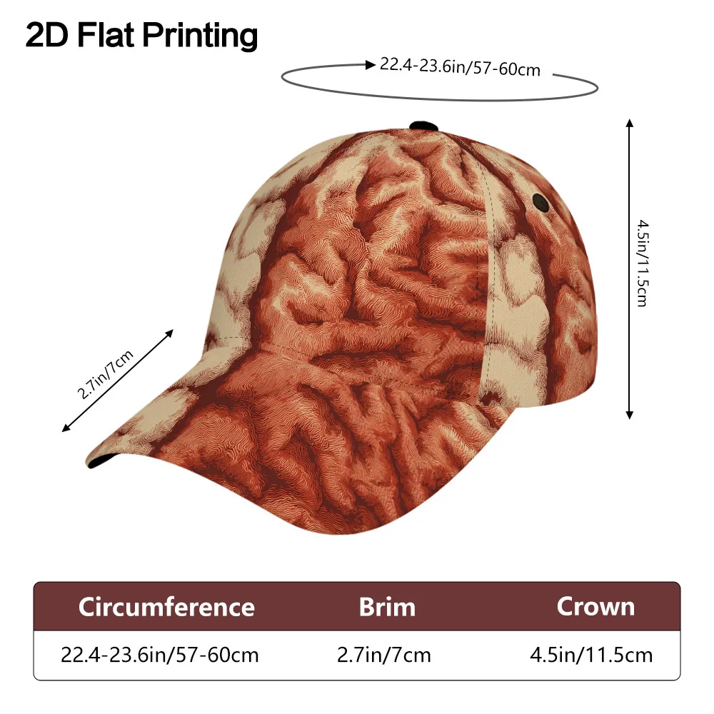 Intricate Brain Folds Print Baseball Hat Is Full-Body Polyester Snapback Hat with Vibrant Design Ideal for Running Sports