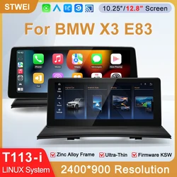 STWEI 2026 New Slim Linux System 12.8inch 2400X900 Resolution For BMW X3 E83 Wireless CarPlay Auto player  KSW Wired USB Screen