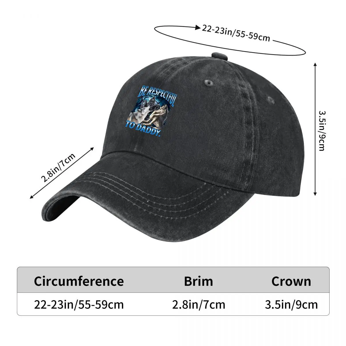 Respectful To Daddy Three Wolves Washed Baseball Cap Outdoor Hat
