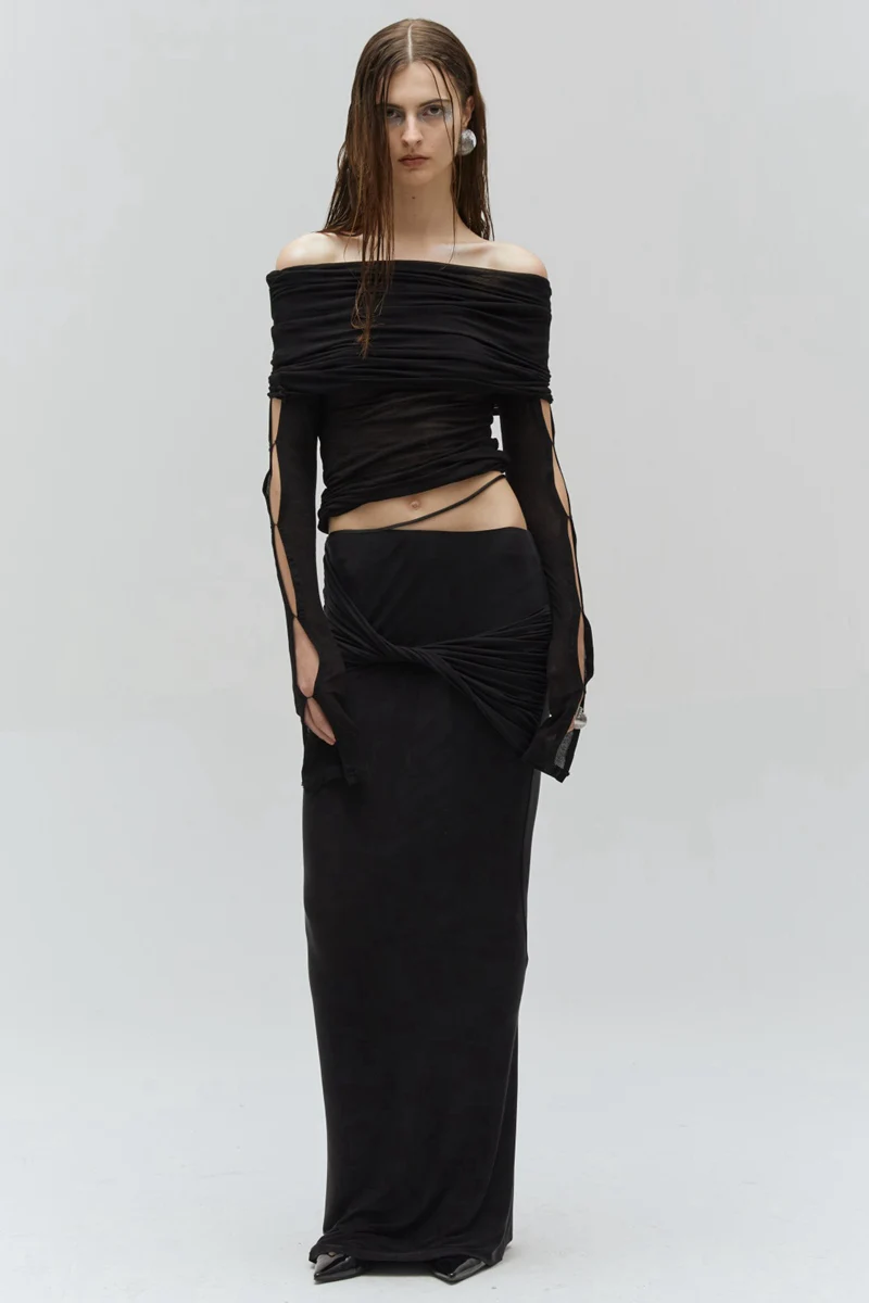 

DOM JAM Autumn 2023 Slim Fit Knitted One oulder Hollow Sve Top Korean Sle Commute Pure Color Long Sve Regular Length