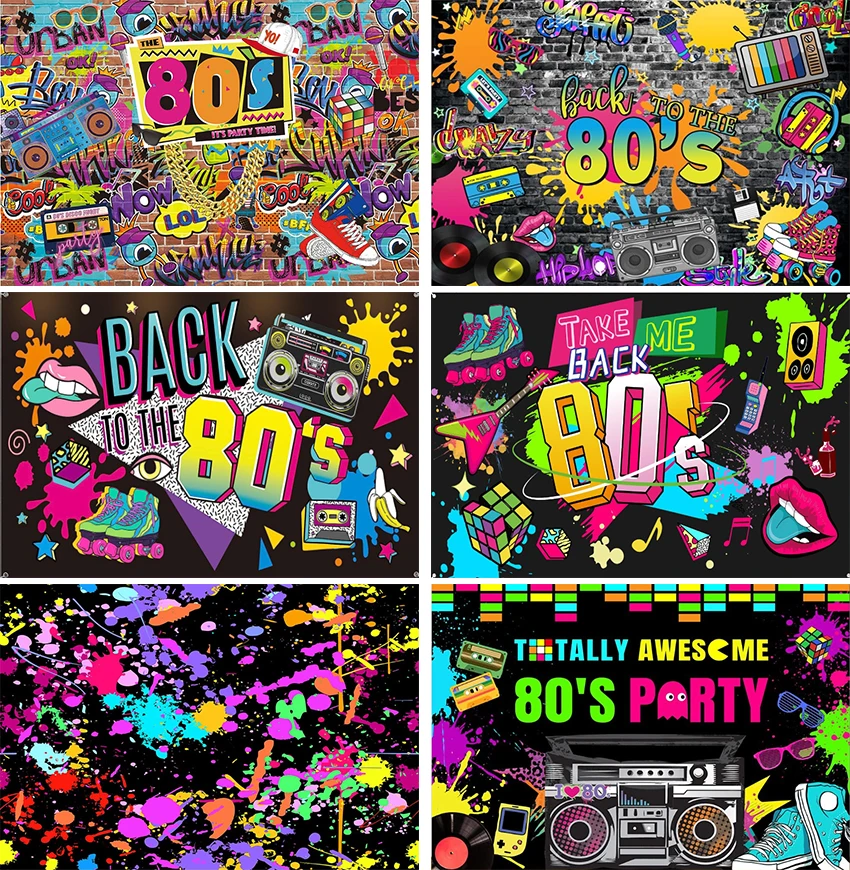 

80s Party Backdrop for Pictures Hip Hop Rock Punk Music Disco Retro Birthday Colorful Graffti Brick Wall Event Banner Decoration