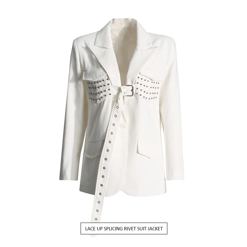 

Australian show solid-color suit 2025 summer new design heavy industry nail-drilled lace-up silhouette blazer 어반소피스티케이션