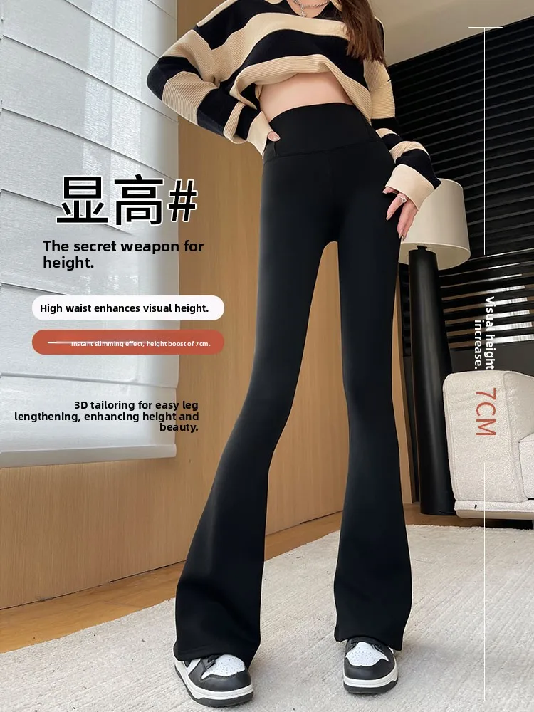 Thiened Fce Calças Esportivas Drapeadas de Cintura Alta das Mulheres Outono Inverno Novo Sle Casual Calças de Yoga Bell Bot Commute Sle