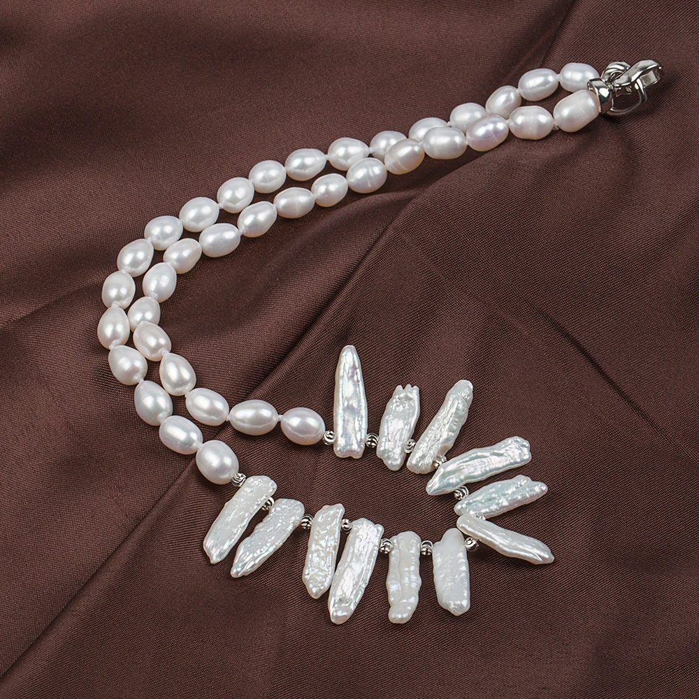 

Галерея на выбор в стиле барокко — натуральный пресноводный рисовый жемчуг 6-7 мм, уникальное жареное ожерелье 18 дюймов PN041