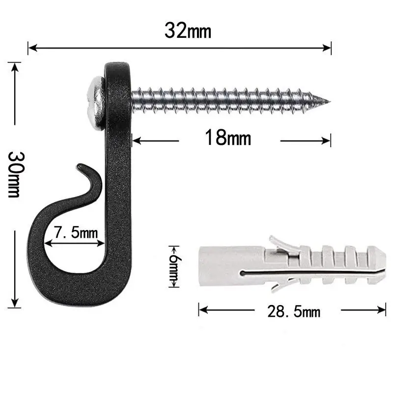 10PCS New With Screw Lights Hook Plastic Black White String Light Hangers Garage Hooks Indoor And Outdoor