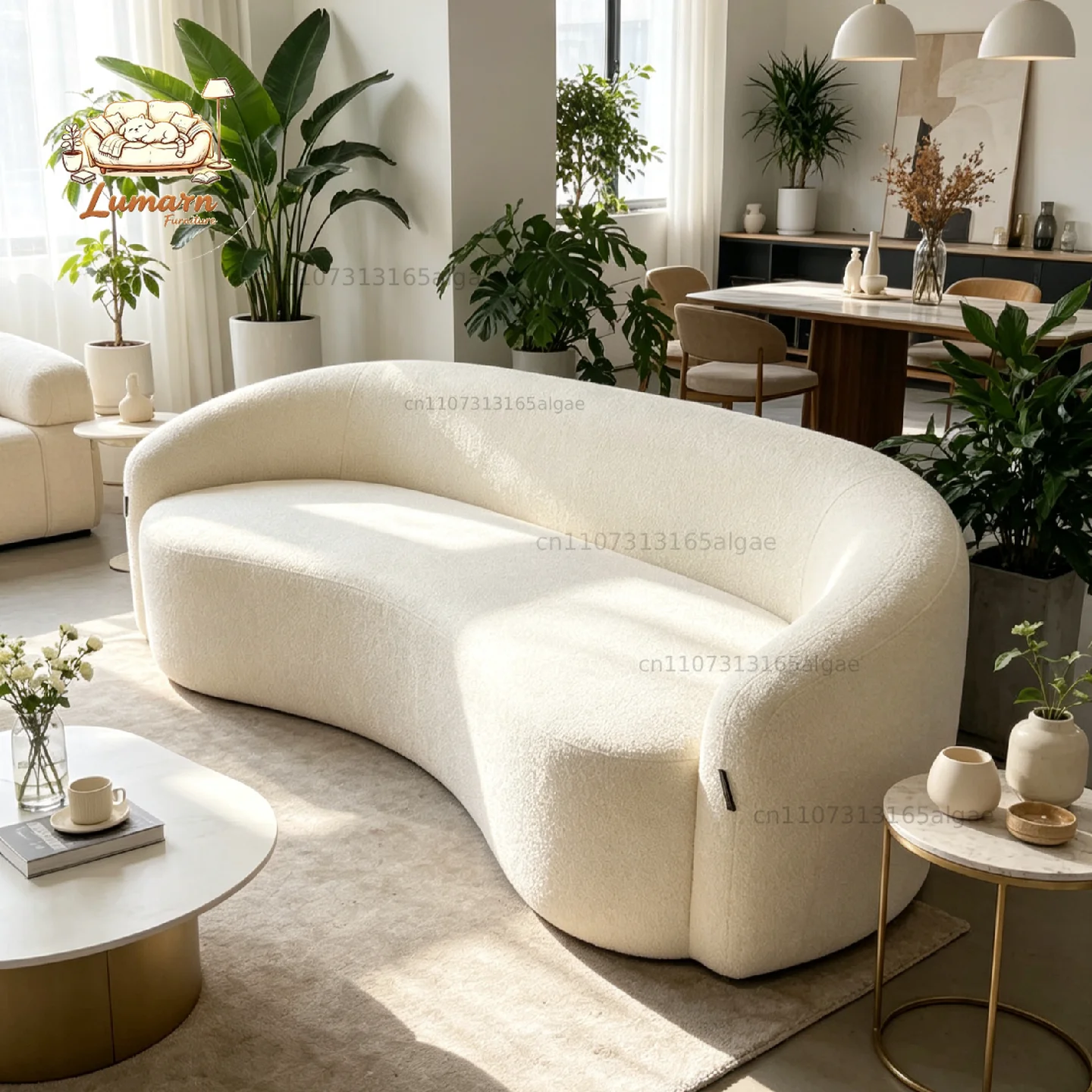 Vacuum compression Nordic double sofa living room small apartment beauty salon resting area curved cashew full sponge sofa