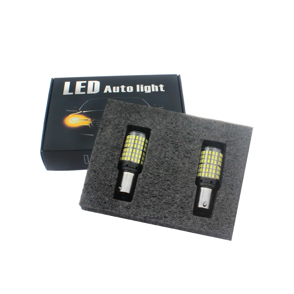 2pcs Car LED 1156 BA15S P21W BAU15S PY21W 1157 BAY15D 7443 LED Bulbs 144SMD CanBus Lamp Reverse Turn Signal Light