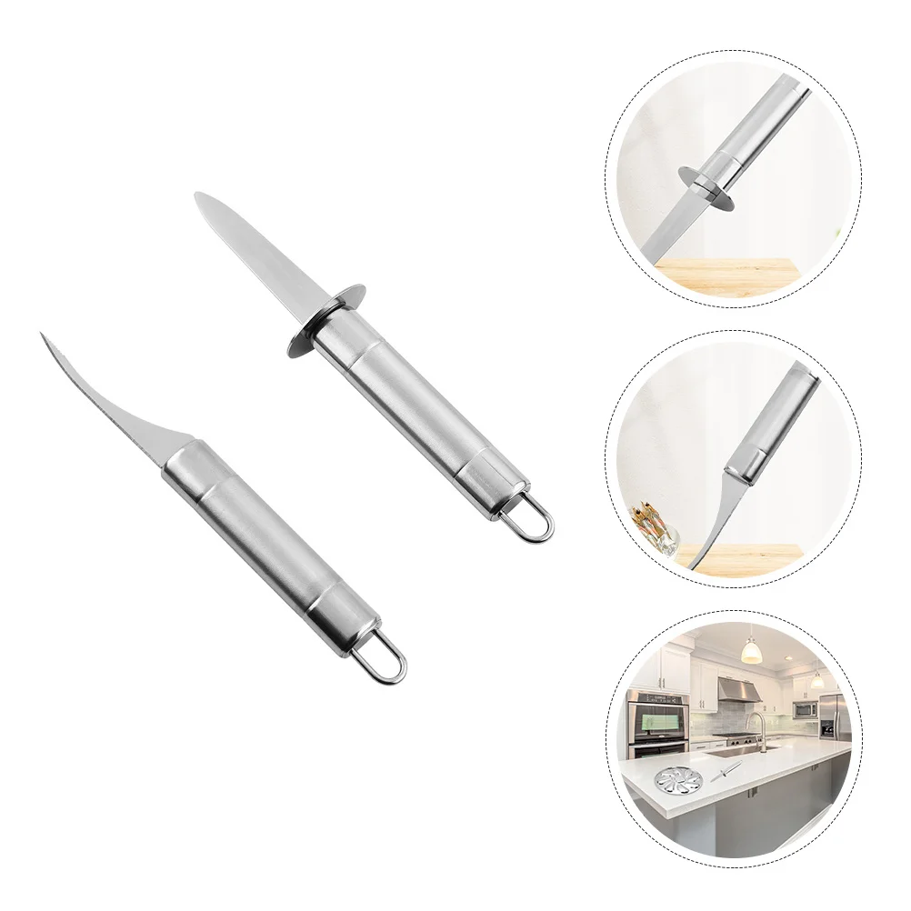 2 قطعة الفولاذ المقاوم للصدأ المحار صدم أداة عدم الانزلاق مقبض المأكولات البحرية القاطع المحار فتاحة الروبيان خط الأنظف #3