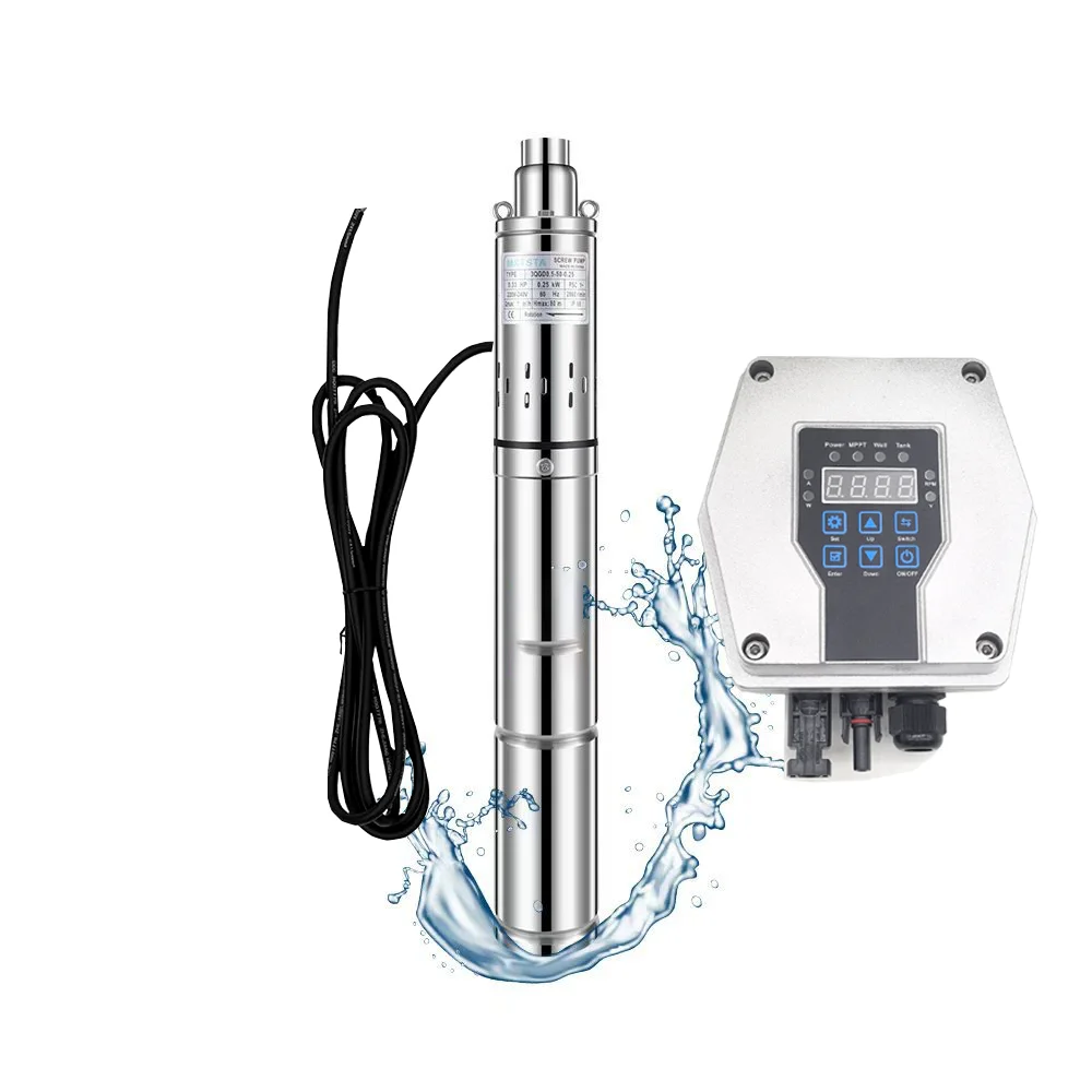 1100W DC72V 1300W DC96V Solar DC Pump for Deep Well with Controller and Liquid Level Sensor Kit Solar Submersible Pump 2.2T/Hour