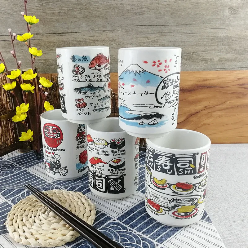 Canecas de cerâmica com impressão japonesa, 300ml, presentes criativos, café, chá, vinho, sushi, engraçado, família, restaurante, decoração, caneca,