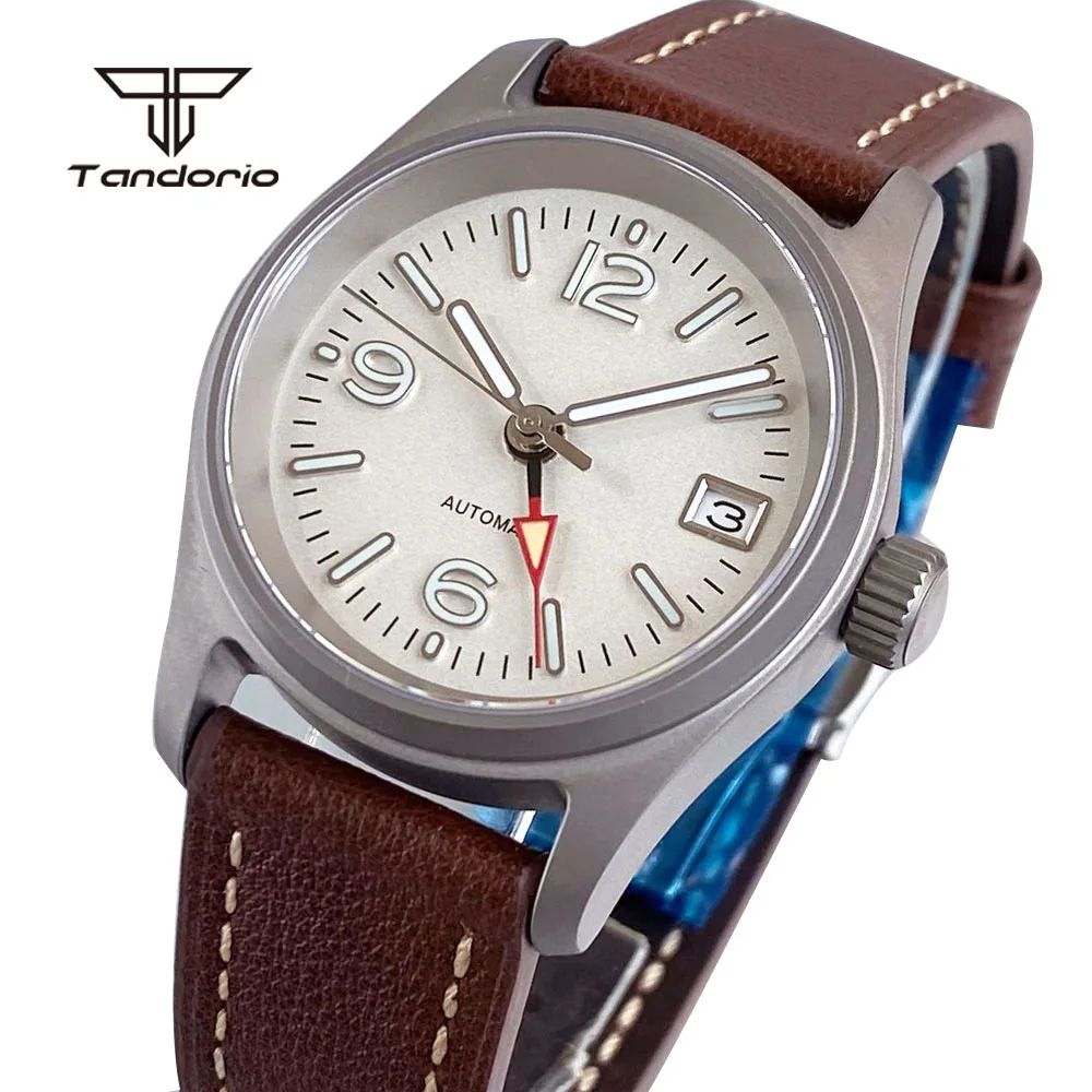 Tandorio 36mm Pilot Mechanical NH34 Diver Titanium Automatic GMT Watch Date Sapphire Ultralight Men's Wristwatch Green Lume