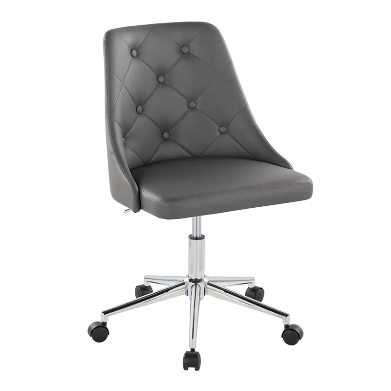 Marche Contemporary Swivel Task Chair with Casters in Chrome Metal and Grey Faux Leather by LumiSource On-Site