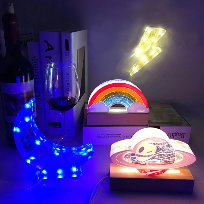 1Pc/6Pcs Lamp Resin Mold Night Light Silicone Mold 3D Rainbow Moon Mold DIY Desktop Ornaments Home Decor Grandson Gifts