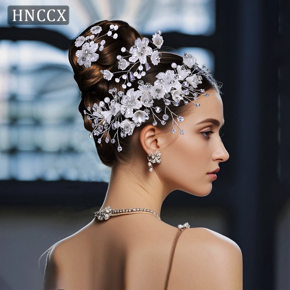 HNCCX Pearl Crystal Bride Hair Combs Headdress Wedding Crown Hair Pins Hair Accessories Elegant Women Flower Hair Pins Set CP755