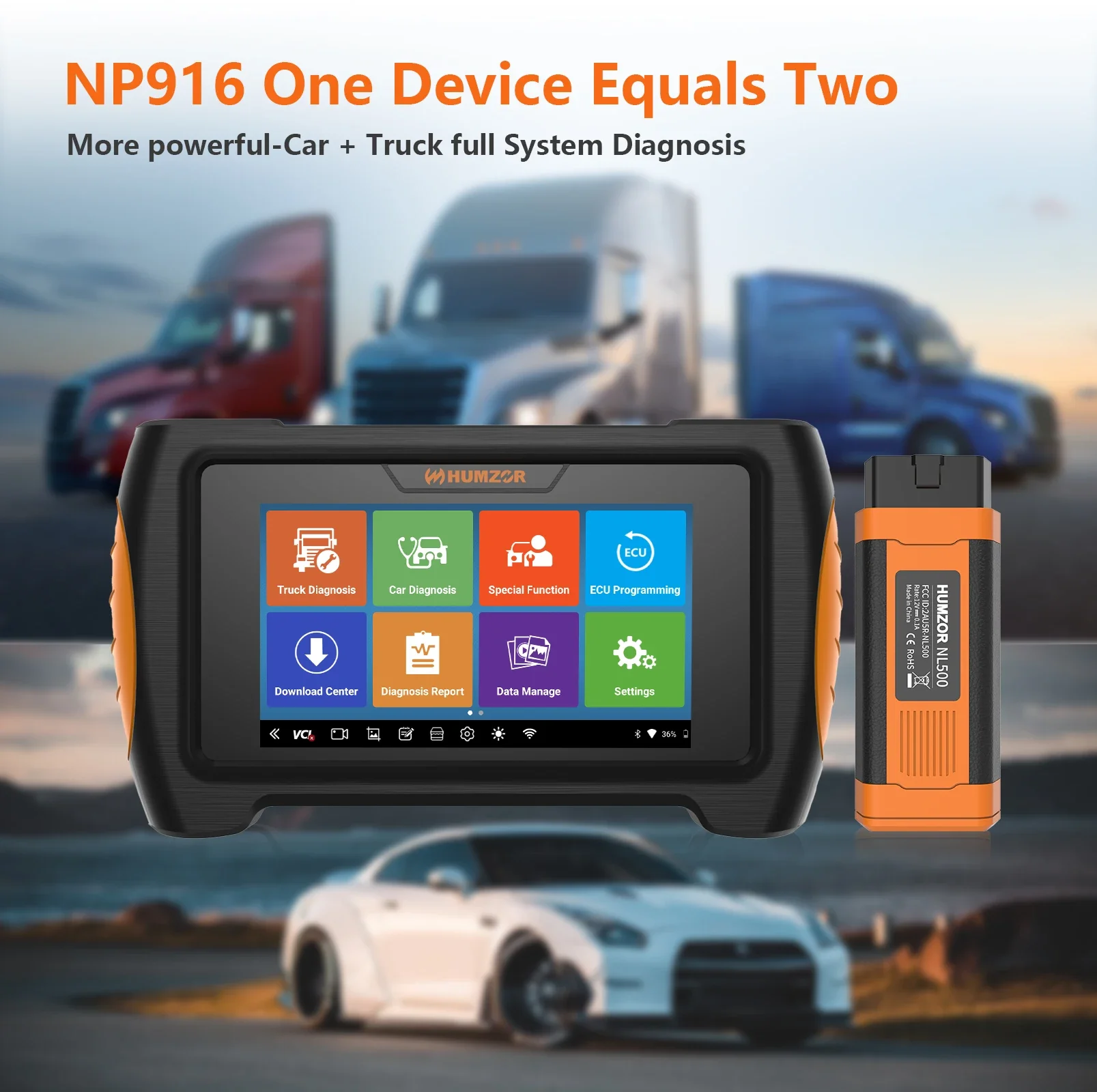 

Humzor NP916 Car Obd2 Diagnostic Scanner ABS/DPF/ECU Reset Truck Scanner Heavy Duty Diagnostic Tool Support 34 Reset Services