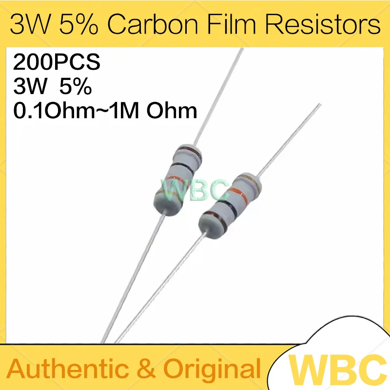 

200 шт. 3Вт 5% углеродных пленочных резисторов 0.1~1М Ом 1R 4.7R 10R 22R 33R 47R 100R 220R 330R 1K 4.7K 10K 100K 10 22 33 47 4K7 Ом
