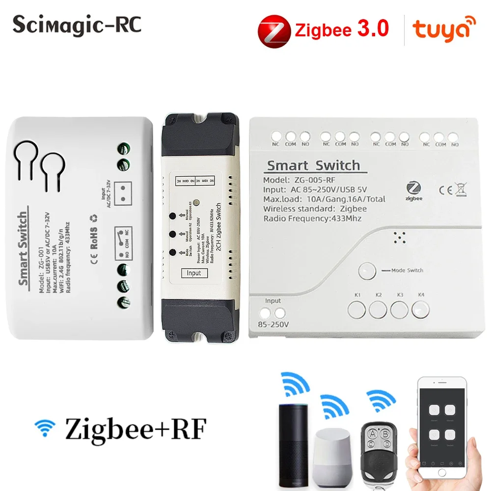 ZigBee Tuya Inching Relay Smart Home Switch Module 7-32V 85-250V APP Remote Control Wireless Radio RF 433 Work With Alexa Hue