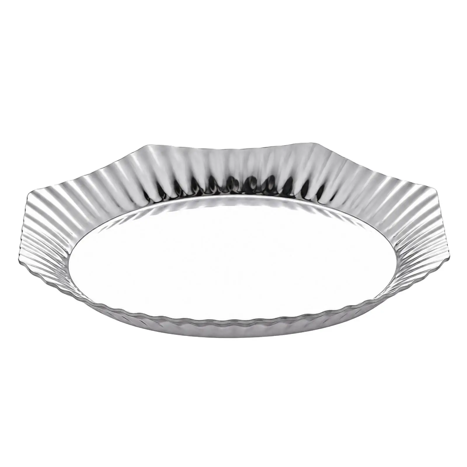 Modern Baroque Plate Stainless Steel Octagonal Serving Dish with Fluted Edge for Steak Pasta Casual Family Dinner