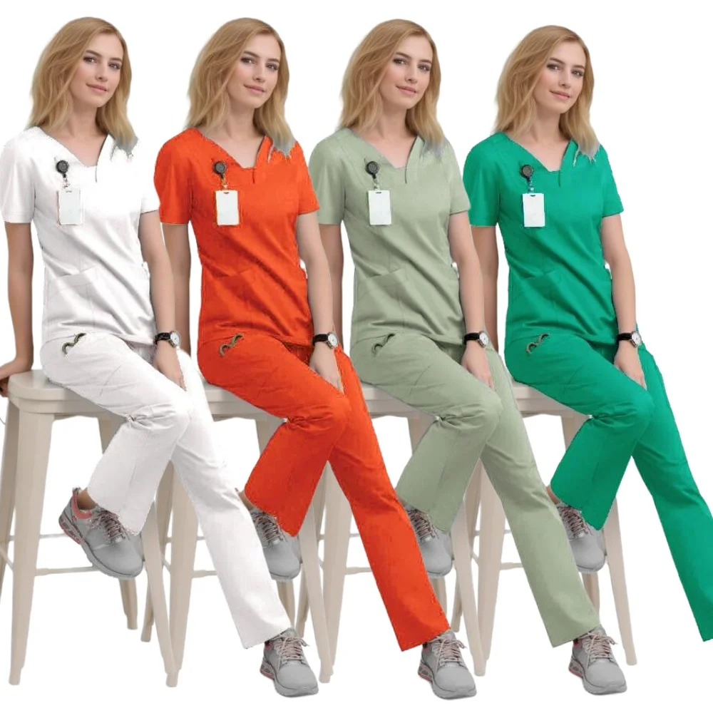 Conjunto médico de manga corta para Hospital, uniforme de enfermería, cómodo, con cuello en V