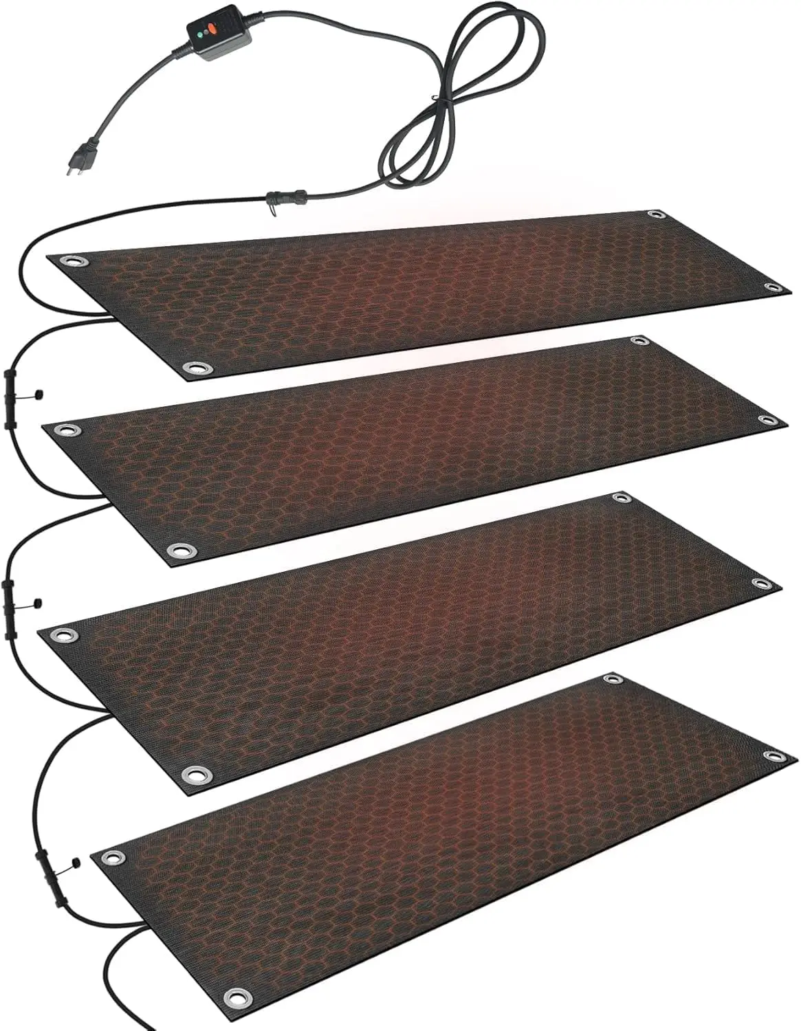 Beheizte Schnee-Schmelzmatten für den Außenbereich, 10x30 Zoll Rutschfeste Wintermatten für Treppen, Gehwege, Einfahrten - 4er-Set