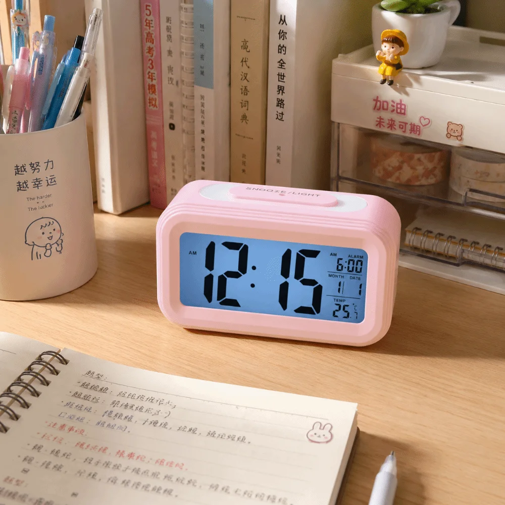 Multifunctional Digital Alarm Clock Backlight Display Adjustable Luminous Mode Desktop Alarm Clock Thermometer Night Light