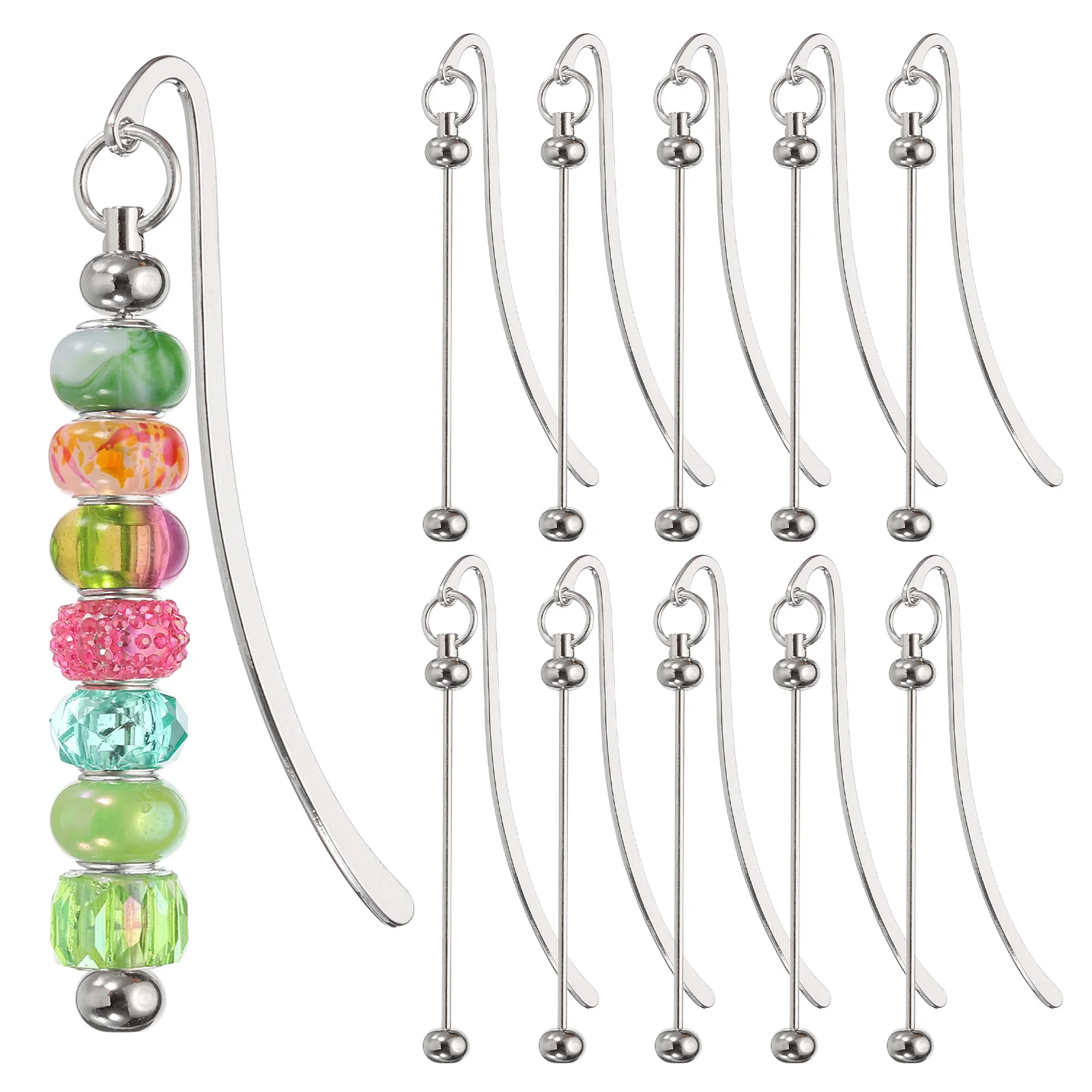 10Pcs Beadable Bookmarks DIY Metal Blank Bar Bulk Beaded Bookmark for Bookmark DIY Making Craft Beading Pendant Charm
