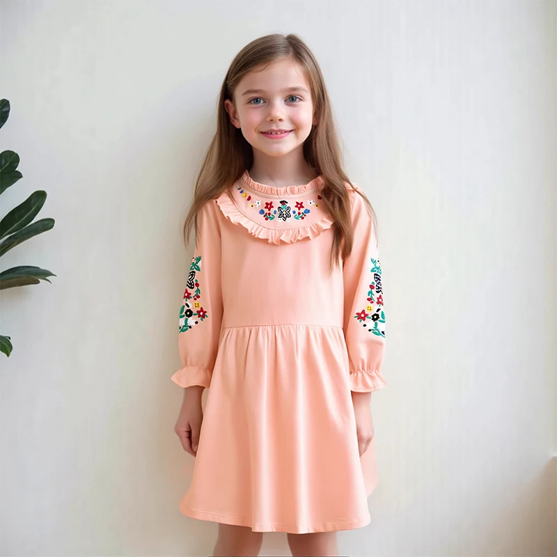 Little maven Autumn Baby Girls Dress Flower Embroidery Girls Long Sleeve Pretty Vestidos Kids Lovely Casual Dresses