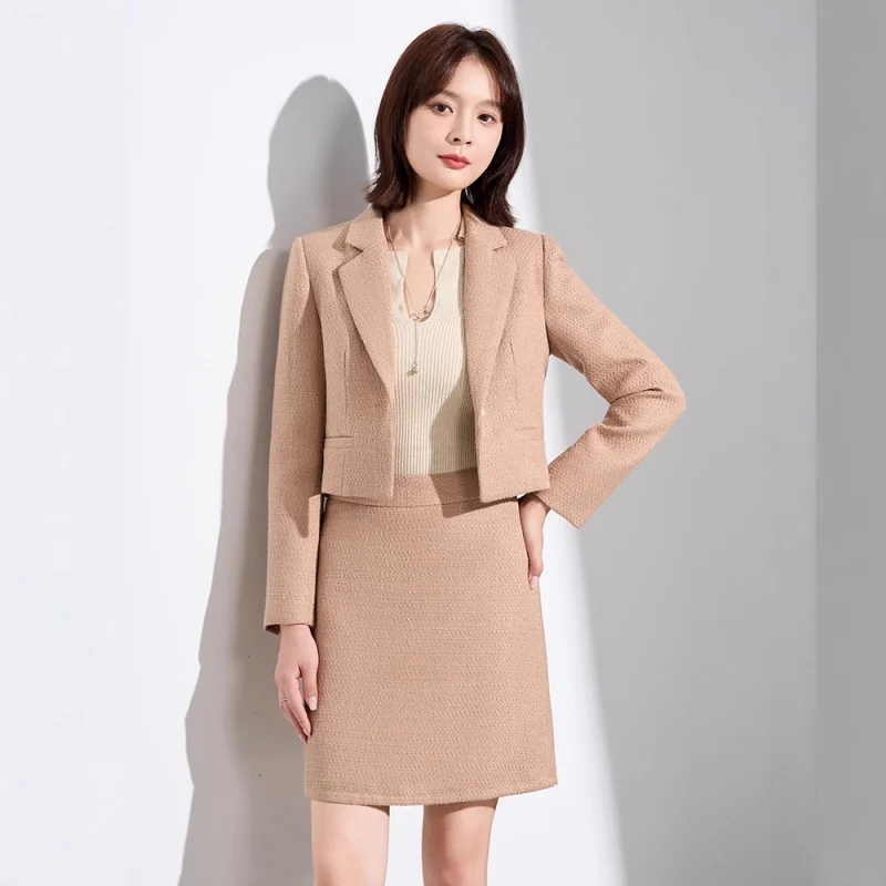 الراقية البدلة Set2025New أزياء عمال المرأة تنورة دعوى أنيقة الاجتماعية عارضة سترة قصيرة