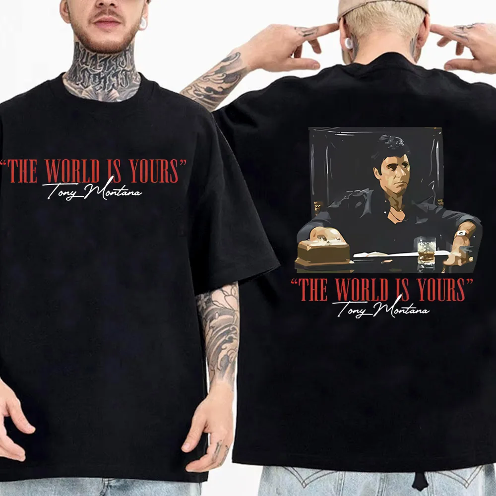 2025 Scarface Al Pacino Classic Movie Short Sleeve Gangster Movie T-shirt Tony Men's Women Hip Hop High Quality Cotton Top Tee