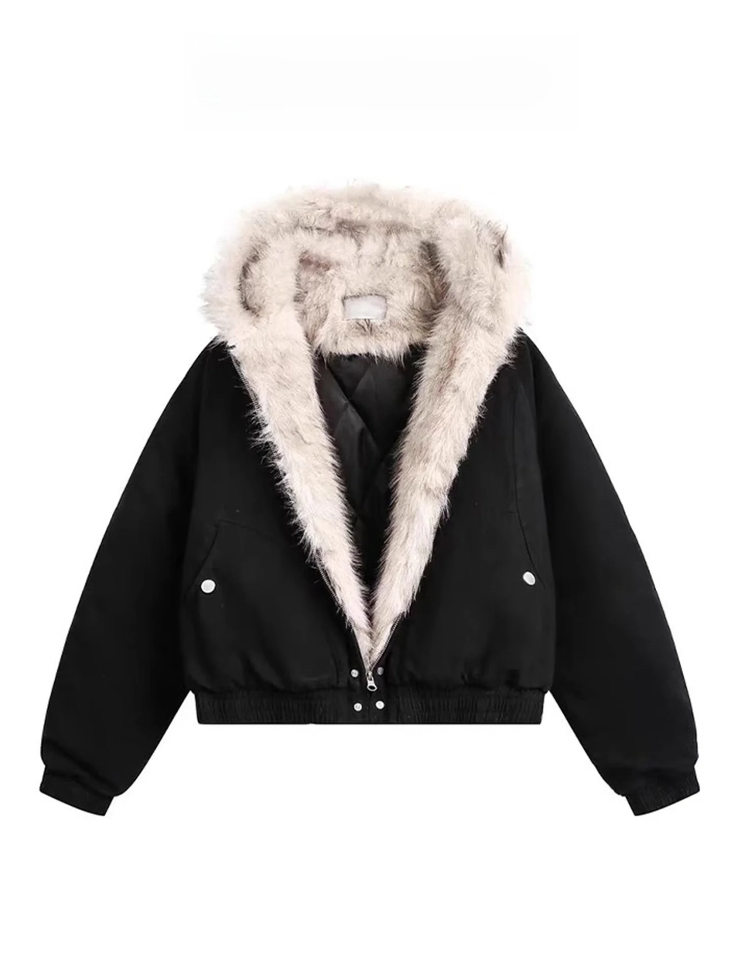 

Американская утепленная хлопковая куртка с капюшоном и воротником из искусственного меха, женское зимнее теплое короткое пальто, пушистая женская верхняя одежда
