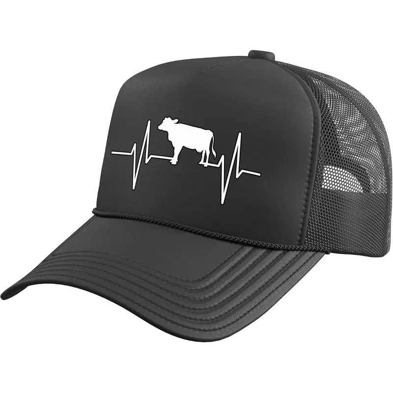 Cow Cattle Beef Heartbeat Funny Trucker Hat With Adjustable Mesh Back