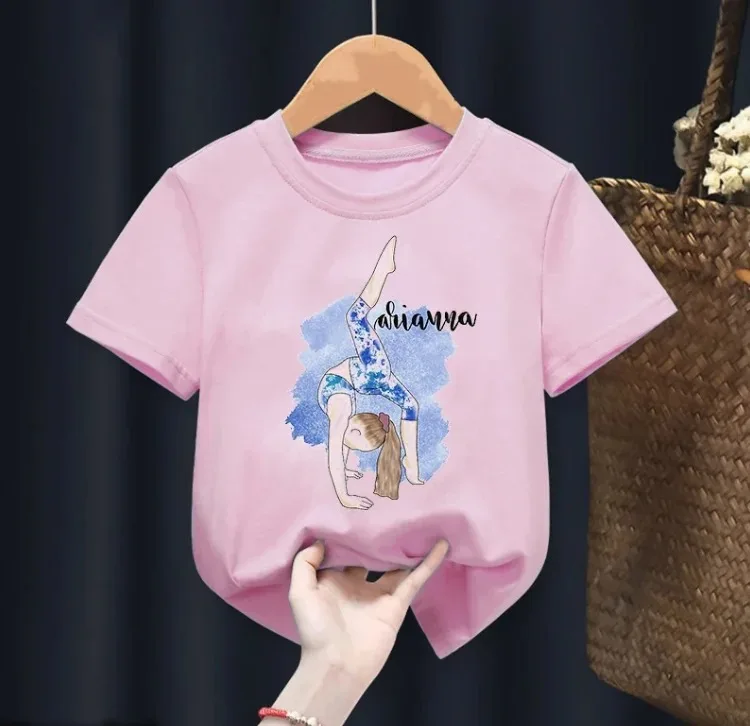 女の子のグラフィックプリントTシャツ,面白い綿のトップ,体操スポーツ,子供,夏のファッション,新しい