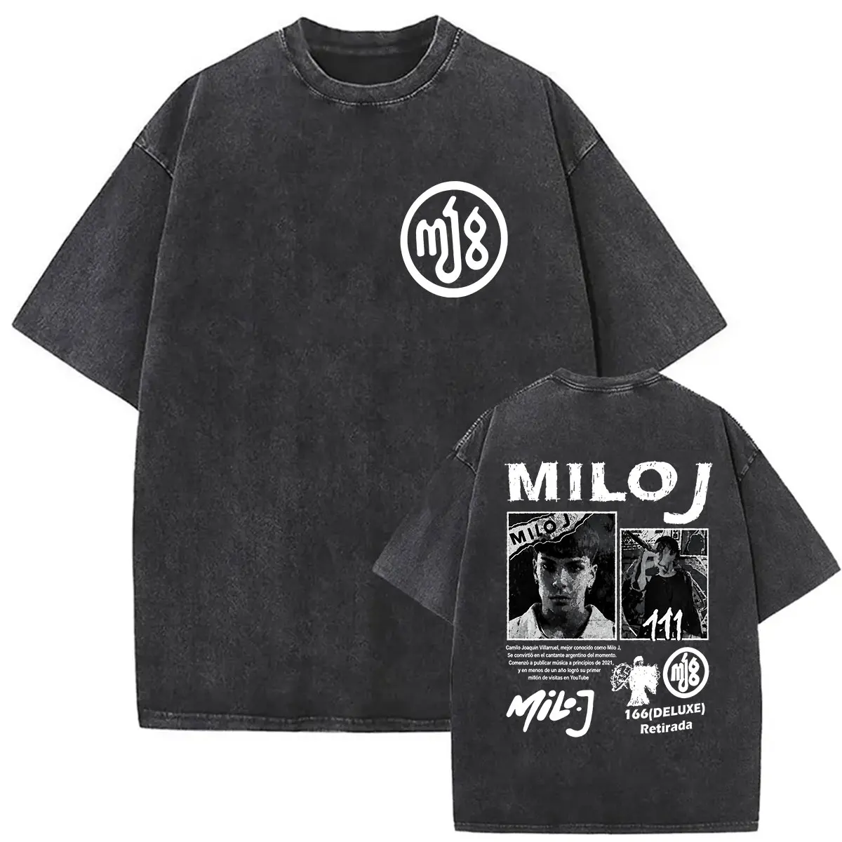 Rapper Milo J 166 Album 2026 Vintage Washed Graphic T Shirt Men's Hip Hop Loose Short Sleeve T-shirt Man Gothic Clothing Tshirts