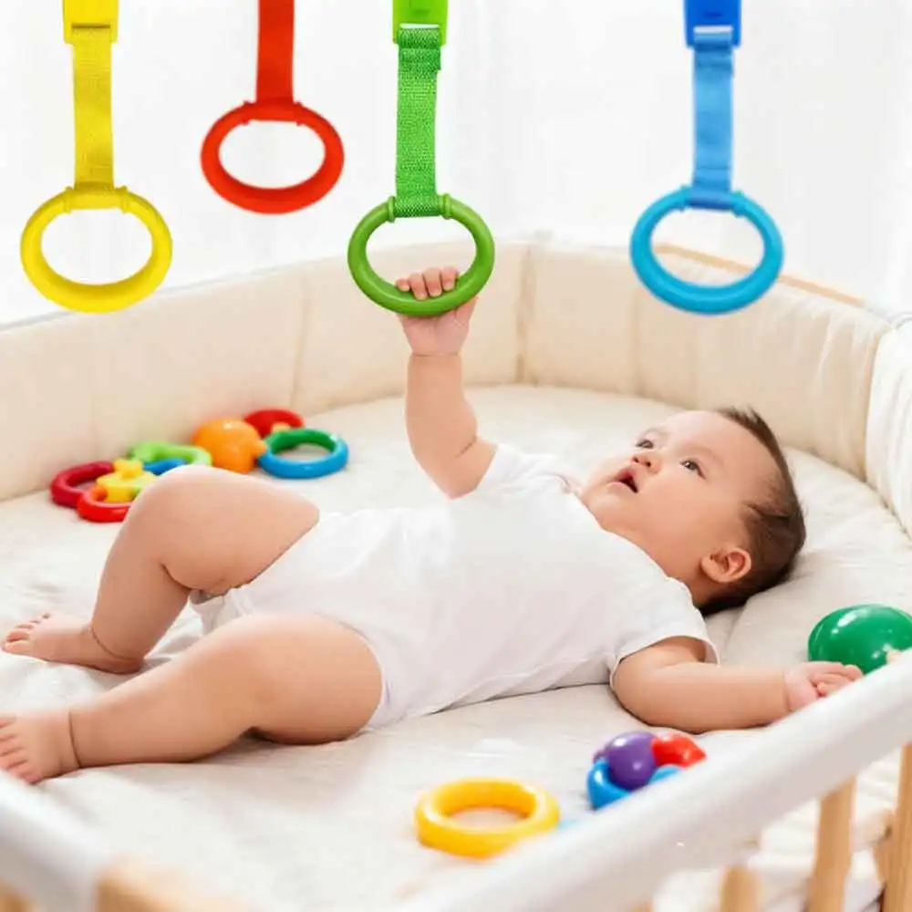 vvocci 4pcs Baby Crib Pull Rings for Walking Training Cot Rings Walking Assistant Rings Baby Stand up Ring Protection Ergonomic